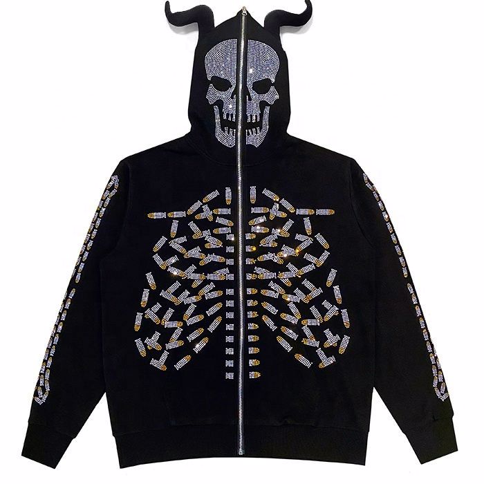 customize Rhinestone Logo Hoodie Men Zip Up Fashion Rhinestone hoodie full zip up hoodie rhinestone