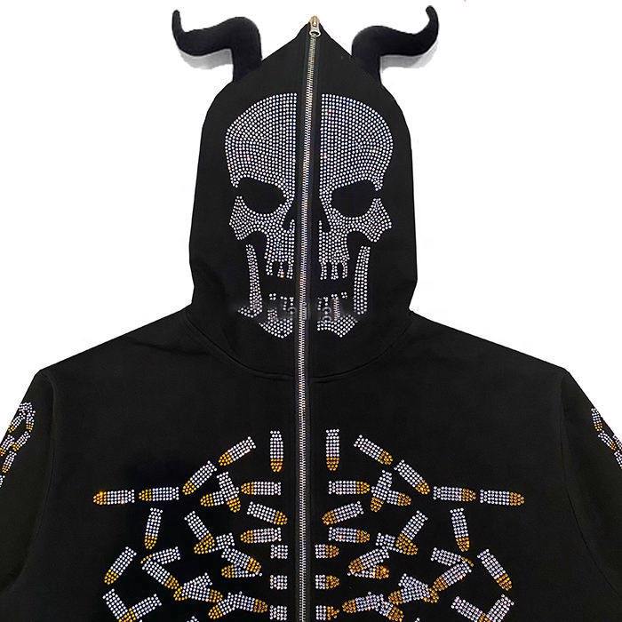 customize Rhinestone Logo Hoodie Men Zip Up Fashion Rhinestone hoodie full zip up hoodie rhinestone - view 2