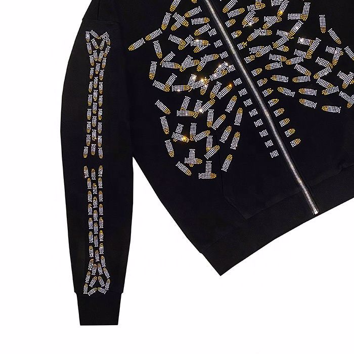 customize Rhinestone Logo Hoodie Men Zip Up Fashion Rhinestone hoodie full zip up hoodie rhinestone - view 3