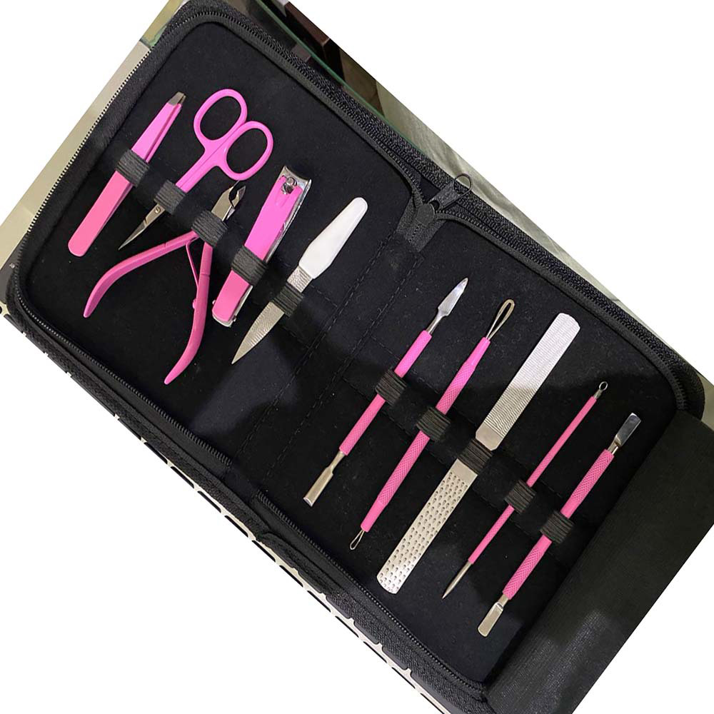 18 Pieces Stainless Steel Acrylic Nail Kits Nail Care Tools with Portable Leather case 