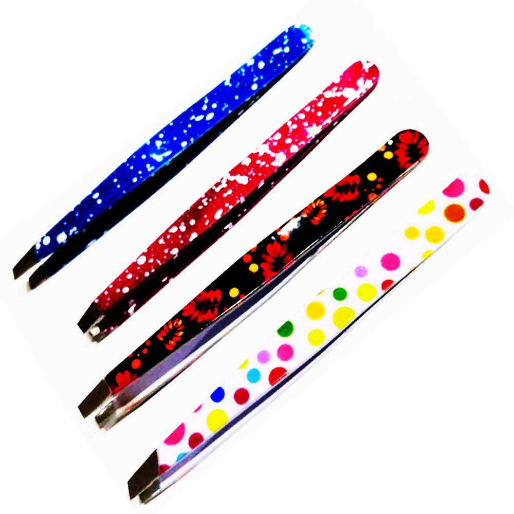 Powder coated slanted tip Stainless Steel Mini Slant Tweezer Neon Pink green 1 Count slanted 