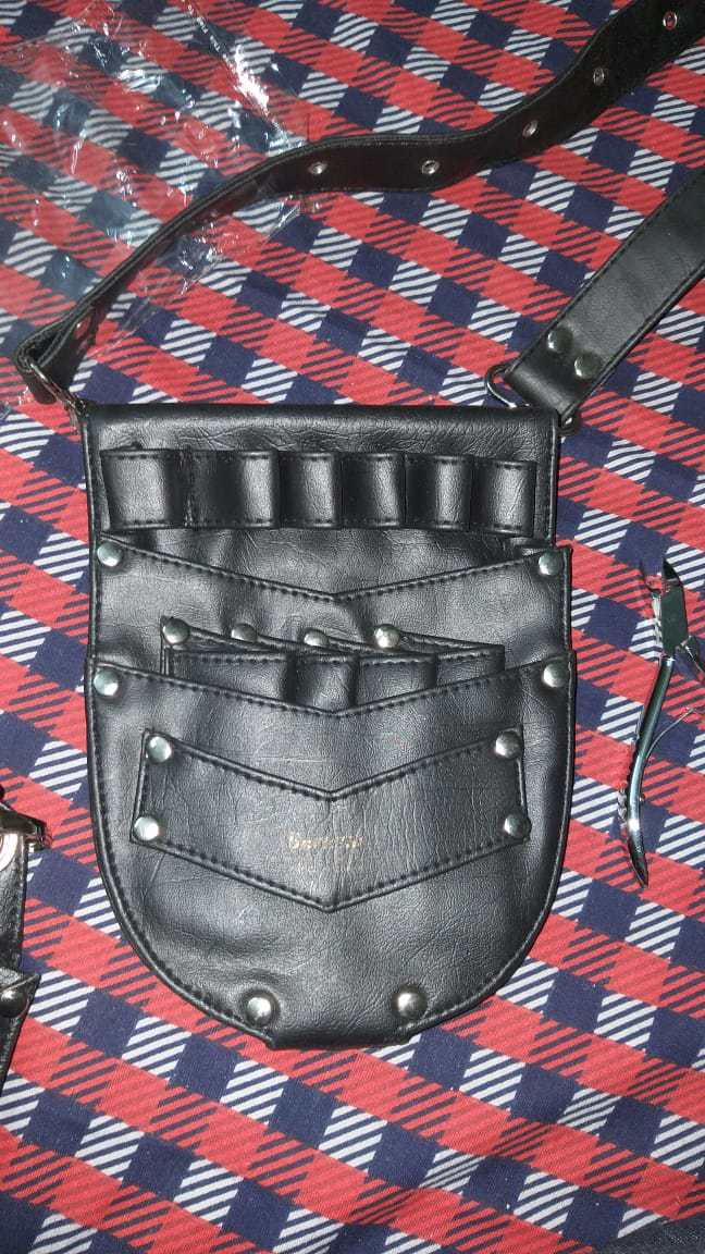 Genuine Leather Barber Scissors Hip Bag Stylist Black Holster Stylist Leather Bag  - view 9