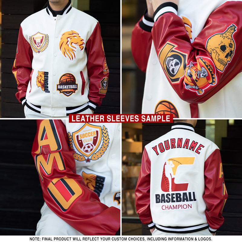 CUSTOM BLACK RED-WHITE BOMBER FULL-SNAP VARSITY LETTERMAN JACKET FOR MEN AND WOMEN BLANK - view 14