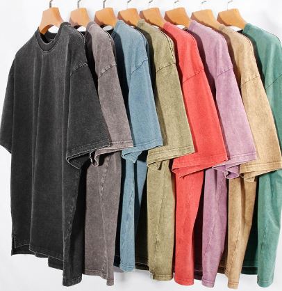 Mens Acid Wash T Shirt Vintage Style Casual Streetwear