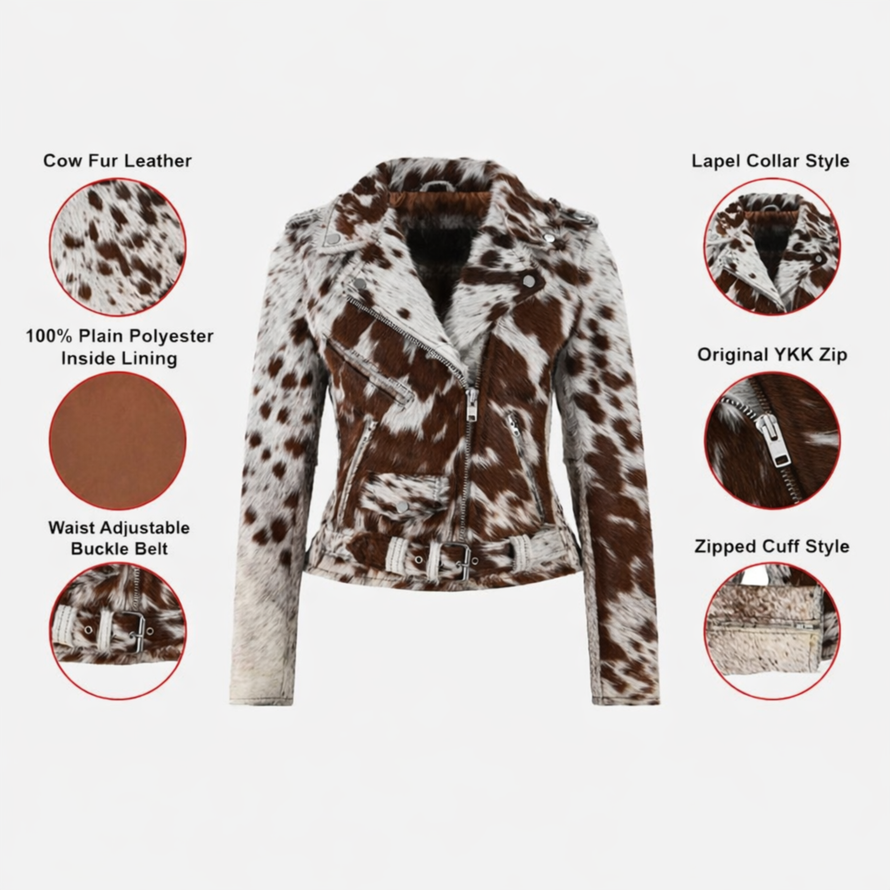 Natural Hair Cowhide Leather Biker Jacket: Women Style