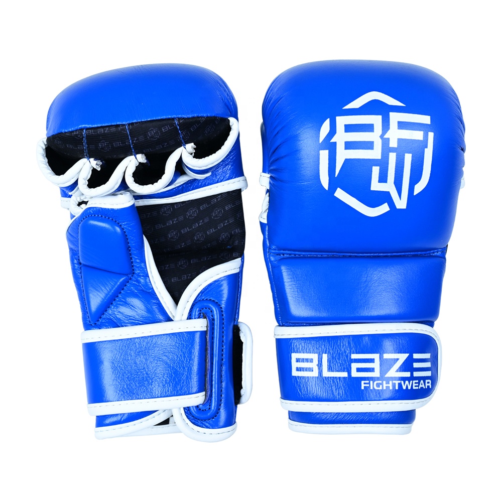 Wholesale Price BLAZE FIGHT WEAR Custom Logo MMA Sparring Gloves Half Finger Real Leather Hook Loop Closure Customizable Size