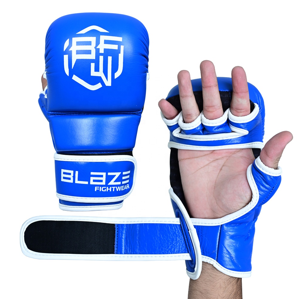 Wholesale Price BLAZE FIGHT WEAR Custom Logo MMA Sparring Gloves Half Finger Real Leather Hook Loop Closure Customizable Size - view 2