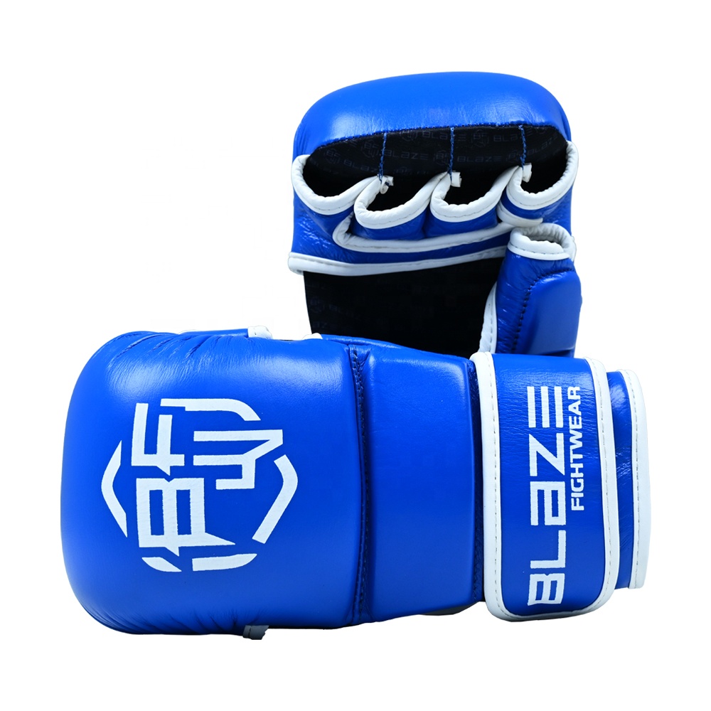 Wholesale Price BLAZE FIGHT WEAR Custom Logo MMA Sparring Gloves Half Finger Real Leather Hook Loop Closure Customizable Size - view 3