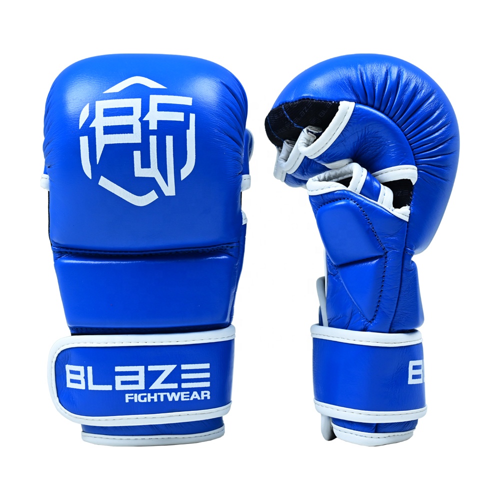 Wholesale Price BLAZE FIGHT WEAR Custom Logo MMA Sparring Gloves Half Finger Real Leather Hook Loop Closure Customizable Size - view 4