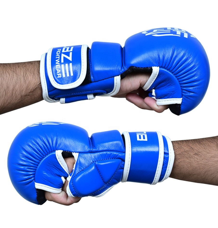Wholesale Price BLAZE FIGHT WEAR Custom Logo MMA Sparring Gloves Half Finger Real Leather Hook Loop Closure Customizable Size - view 5