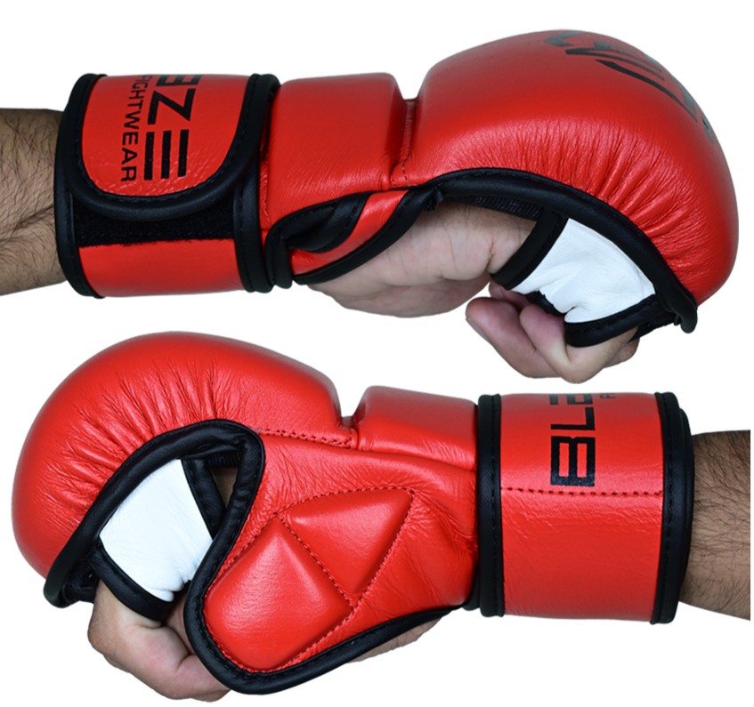 BFW Custom Printed Golden Blaze MMA Gloves High Quality Leather Boxing and Grappling Gloves in Black and Golden Color - view 2