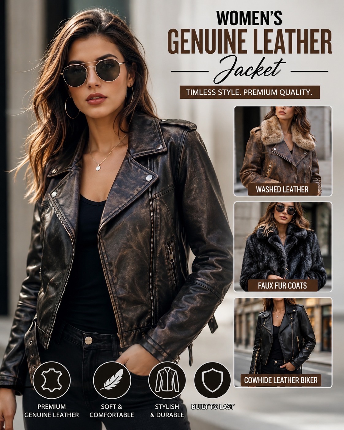 Women's Motorcycle Genuine Leather Jacket