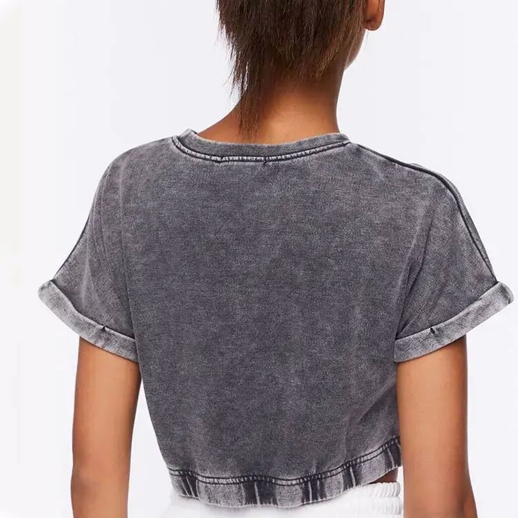 Summer blank crop top women acid washed vintage t shirt - view 4
