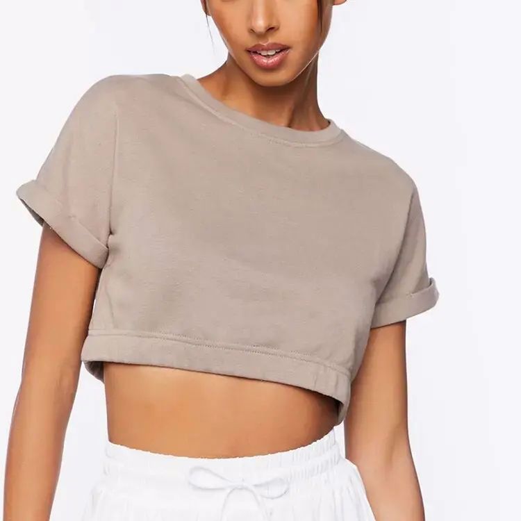 Summer blank crop top women acid washed vintage t shirt - view 5