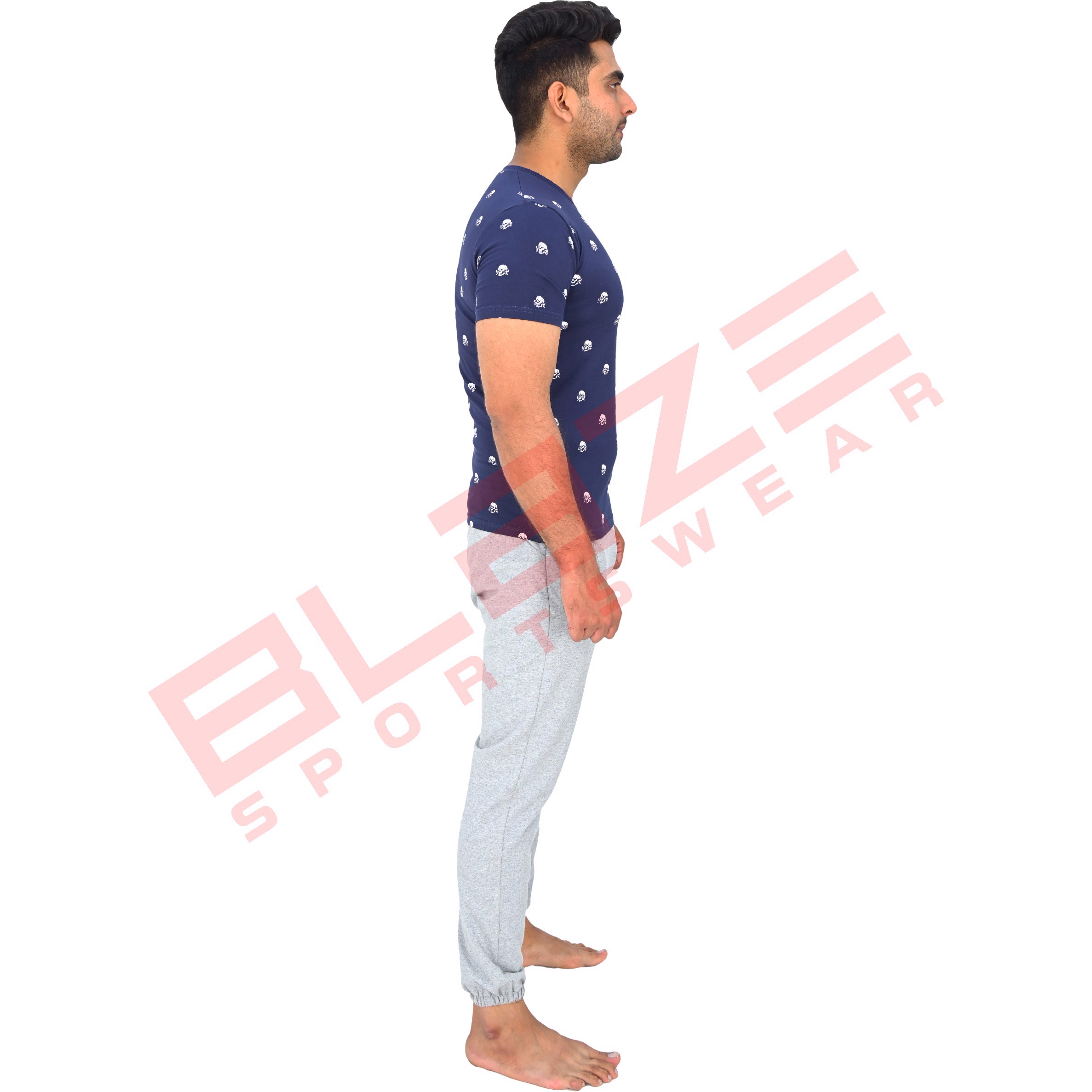 Customized Men's T-Shirt 100% Cotton SilkScreen Print   Sweatpants with elastic bottom hem set