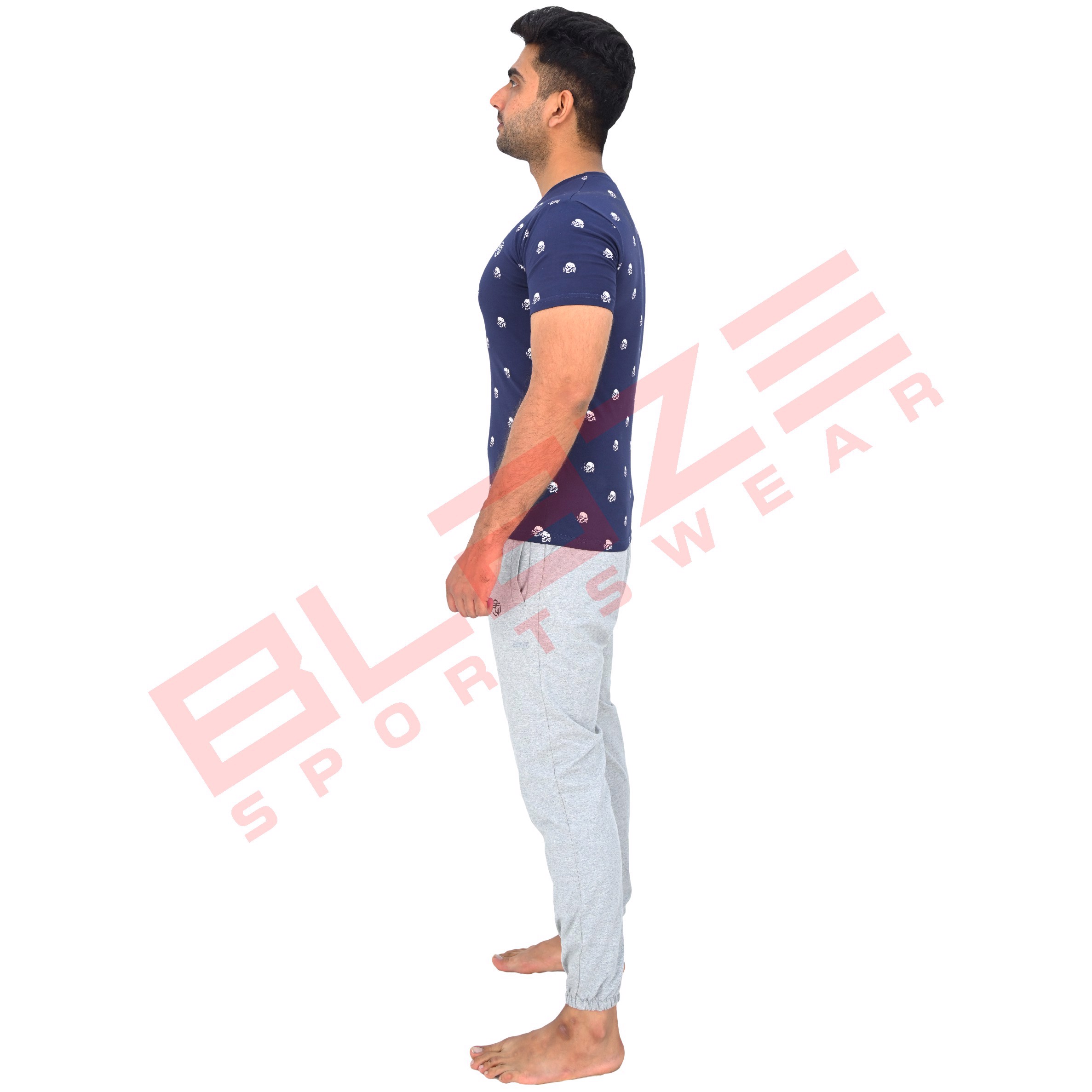 Customized Men's T-Shirt 100% Cotton SilkScreen Print   Sweatpants with elastic bottom hem set - view 2
