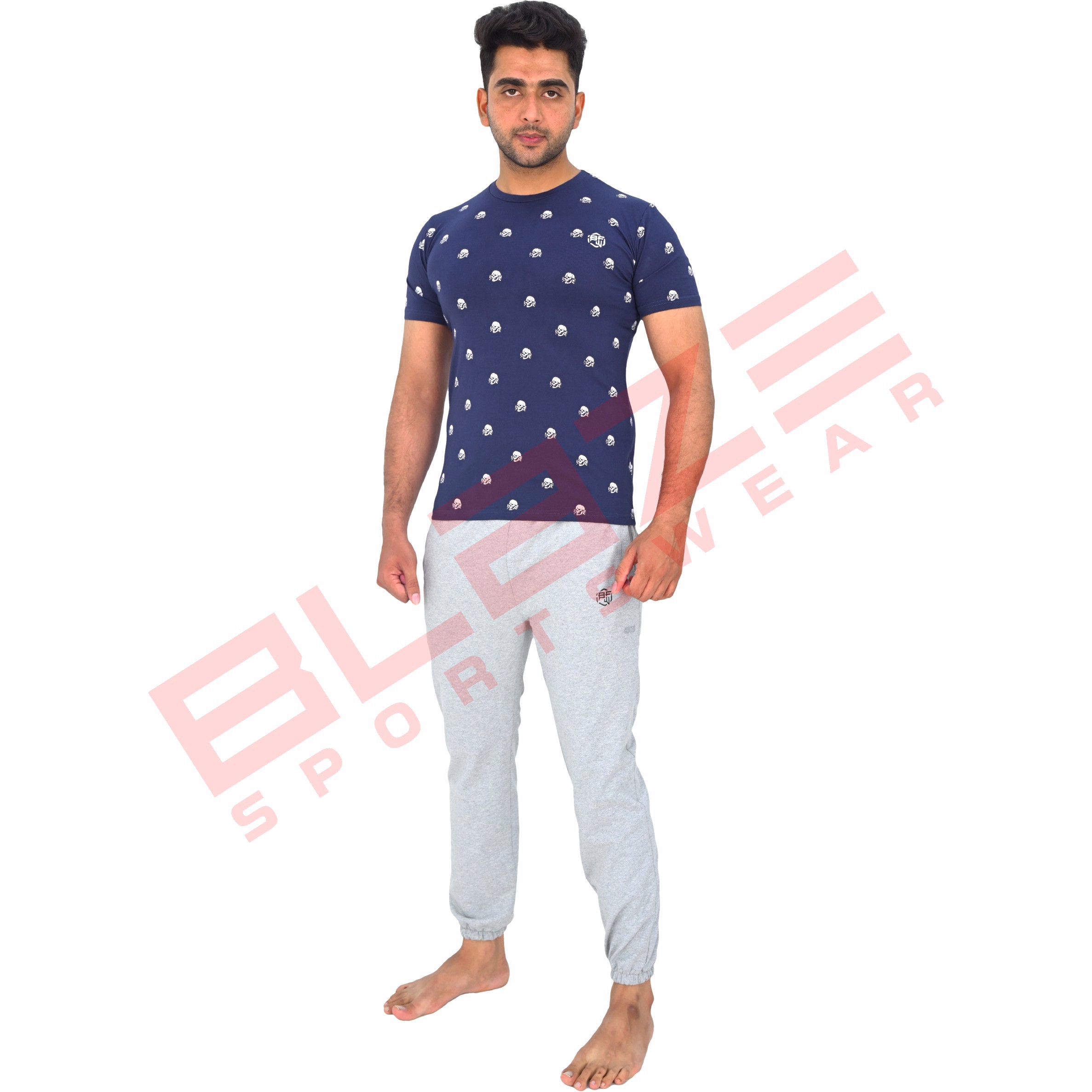 Customized Men's T-Shirt 100% Cotton SilkScreen Print   Sweatpants with elastic bottom hem set - view 3