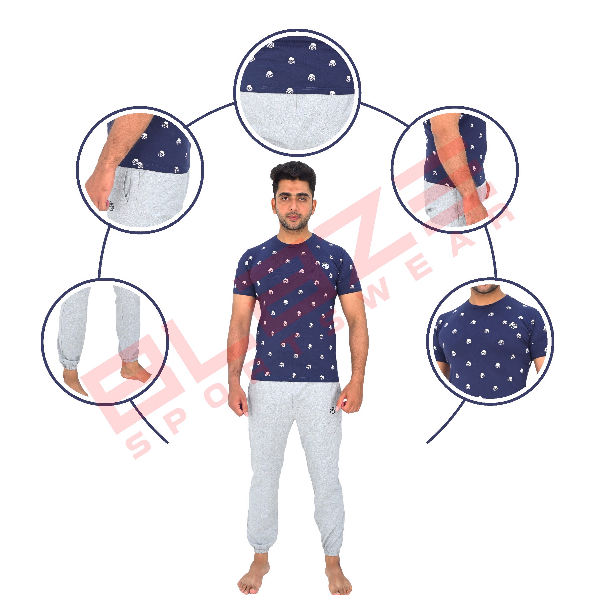 Customized Men's T-Shirt 100% Cotton SilkScreen Print   Sweatpants with elastic bottom hem set - view 7