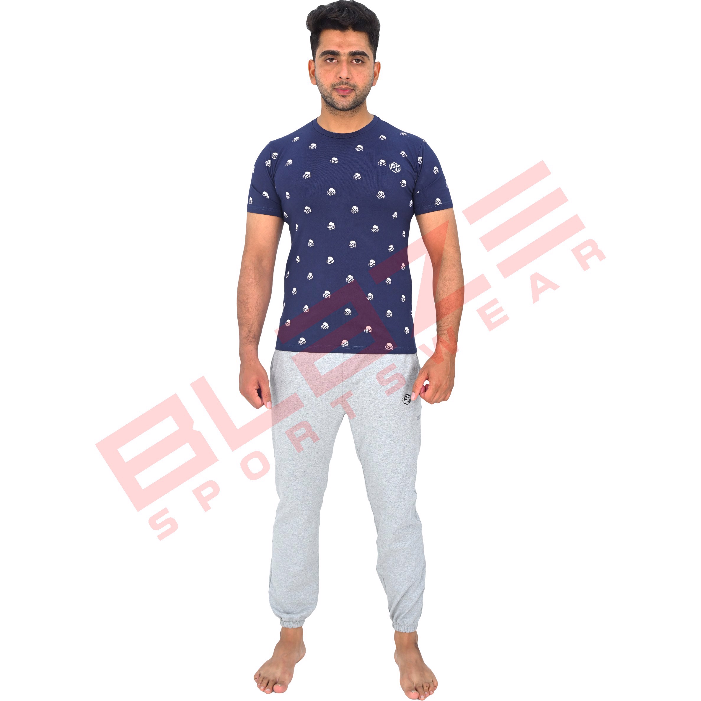 Customized Men's T-Shirt 100% Cotton SilkScreen Print   Sweatpants with elastic bottom hem set - view 11