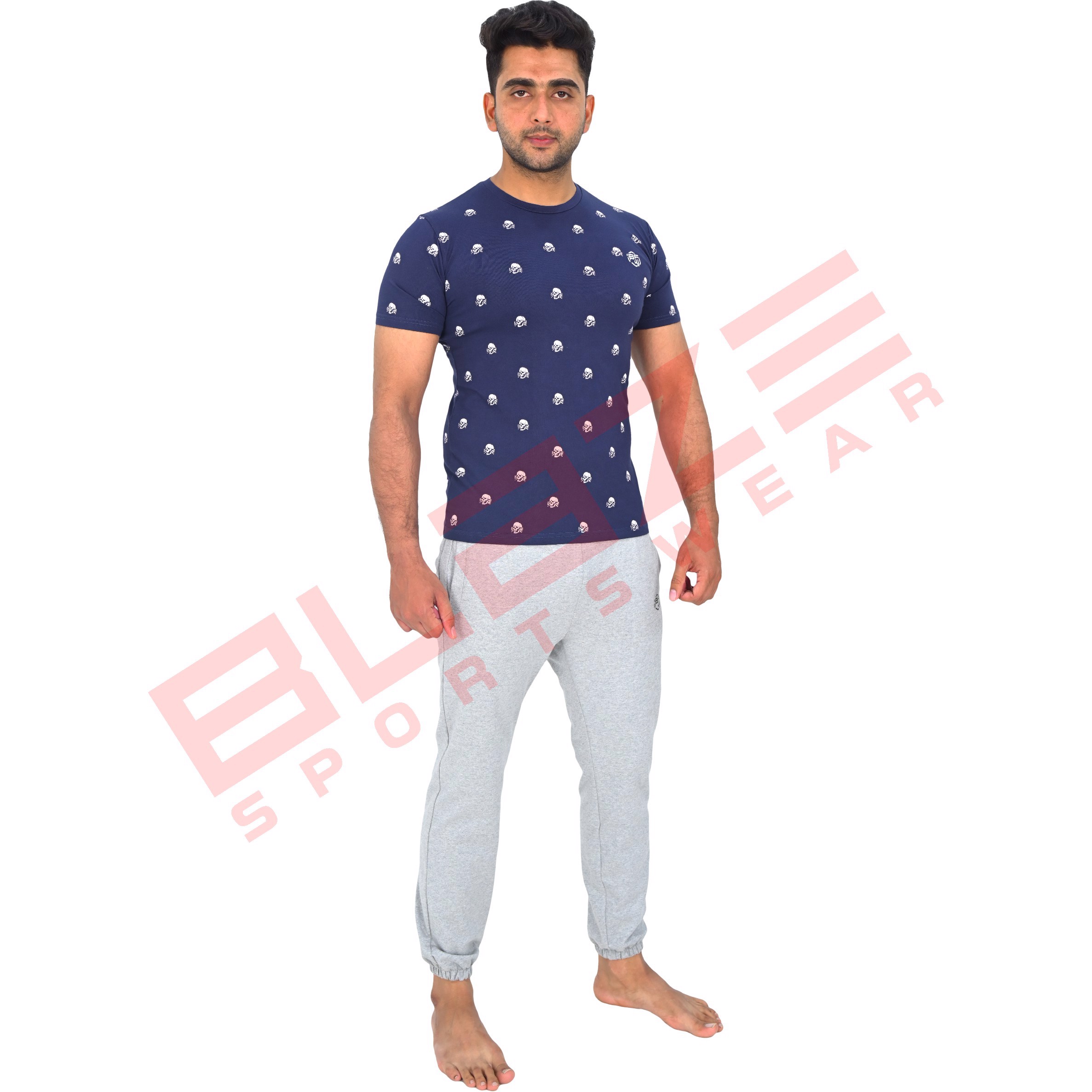 Customized Men's T-Shirt 100% Cotton SilkScreen Print   Sweatpants with elastic bottom hem set - view 14