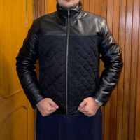 Men's Quilted Leather Jacket With Zipper Closure