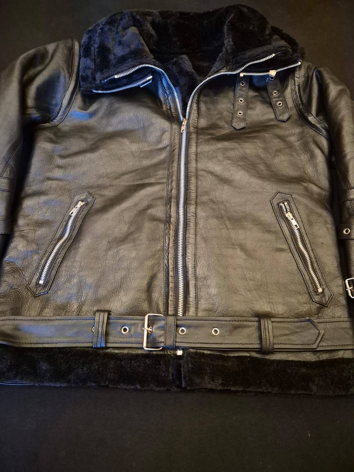 Premium Quality Leather Jacket faux fur lining With Zipper Closure - view 3