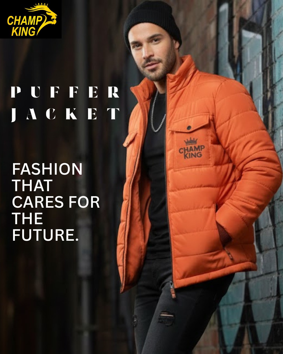 Men's Puffer Jacket Hooded With Zipper Closure