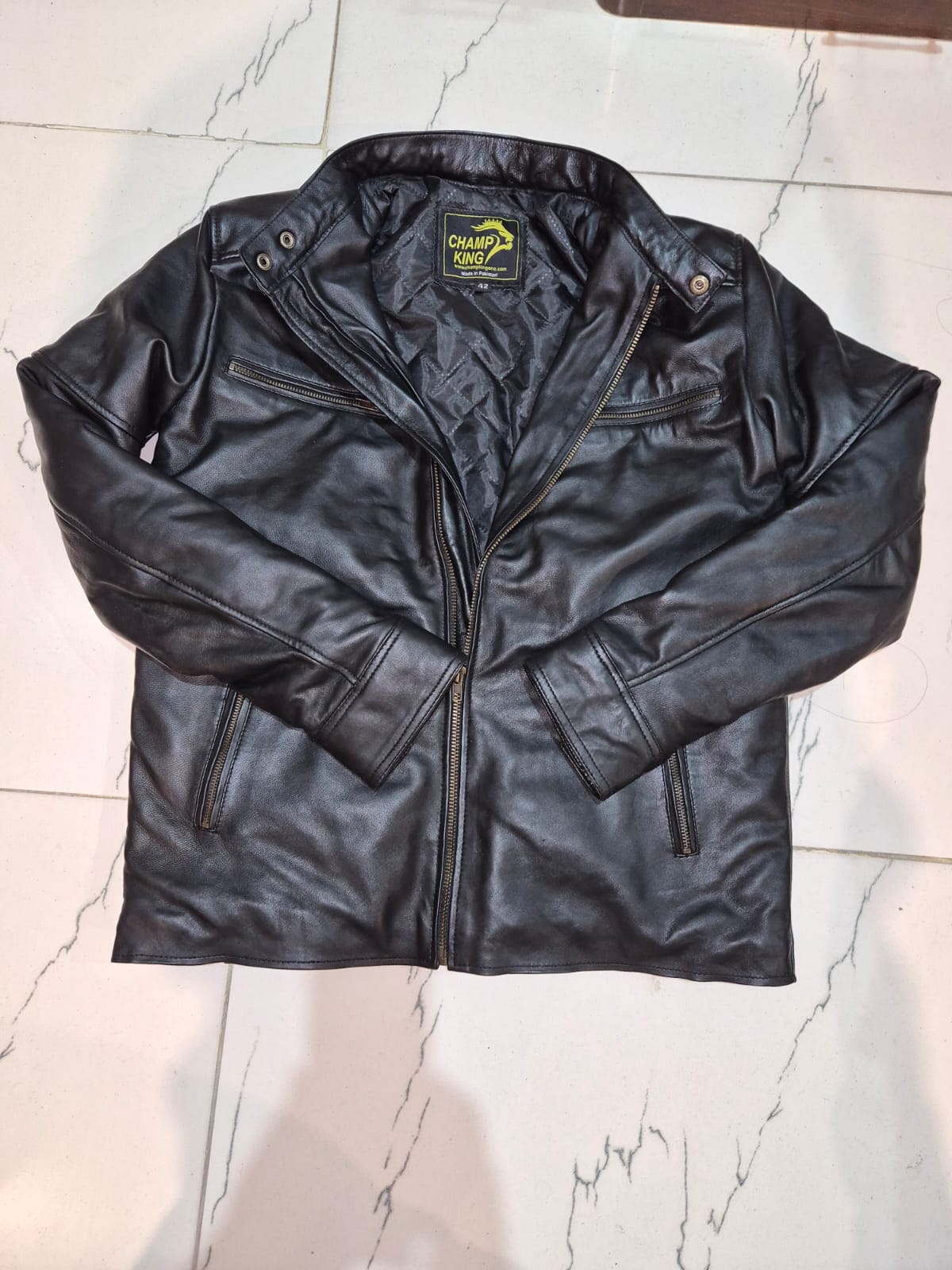 Men's Leather Jacket With Stand Collar - view 2