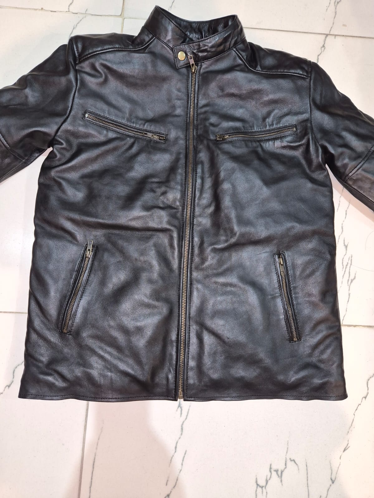 Men's Leather Jacket With Stand Collar - view 4