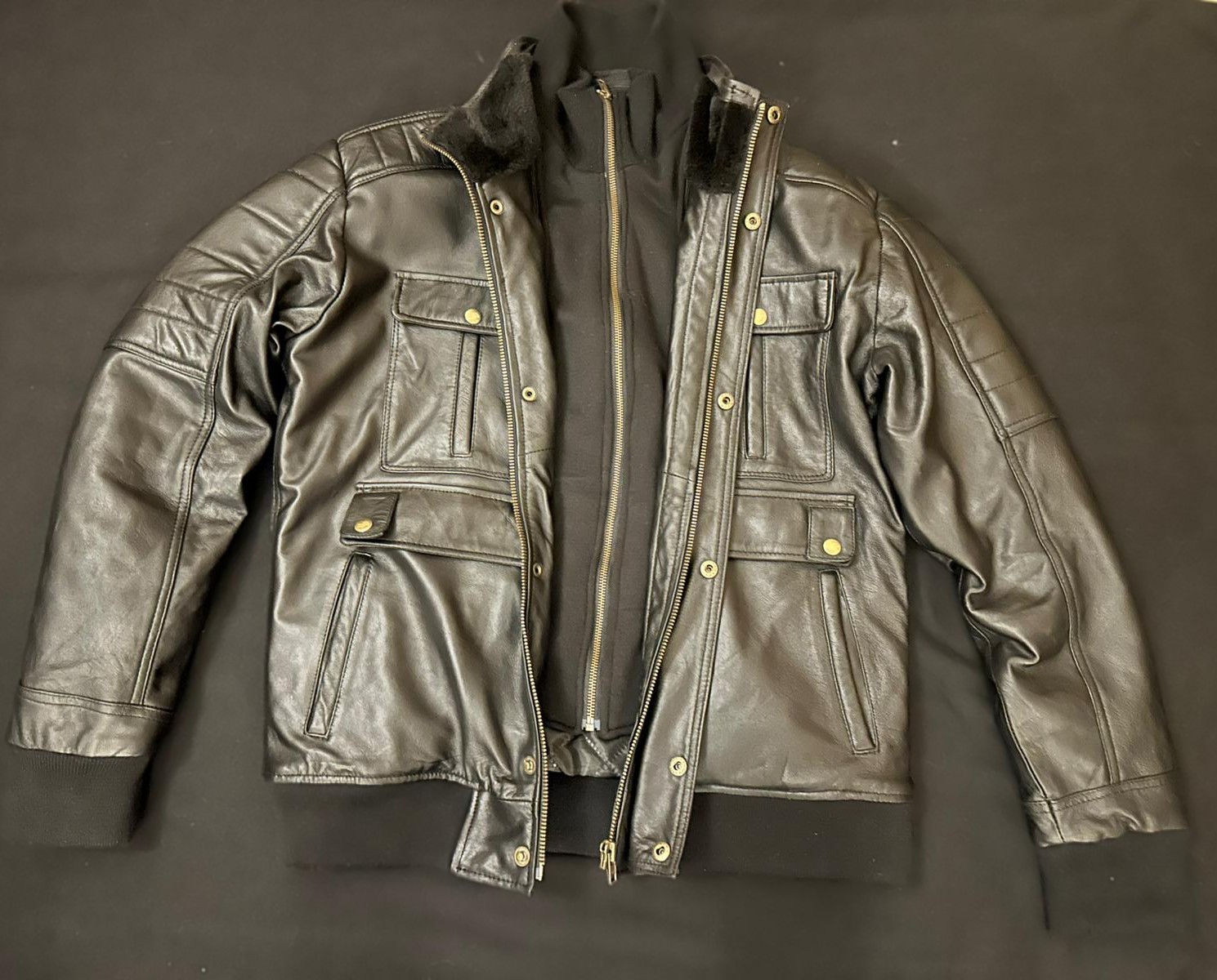 Men's Leather Jacket With Stand Collar - view 3