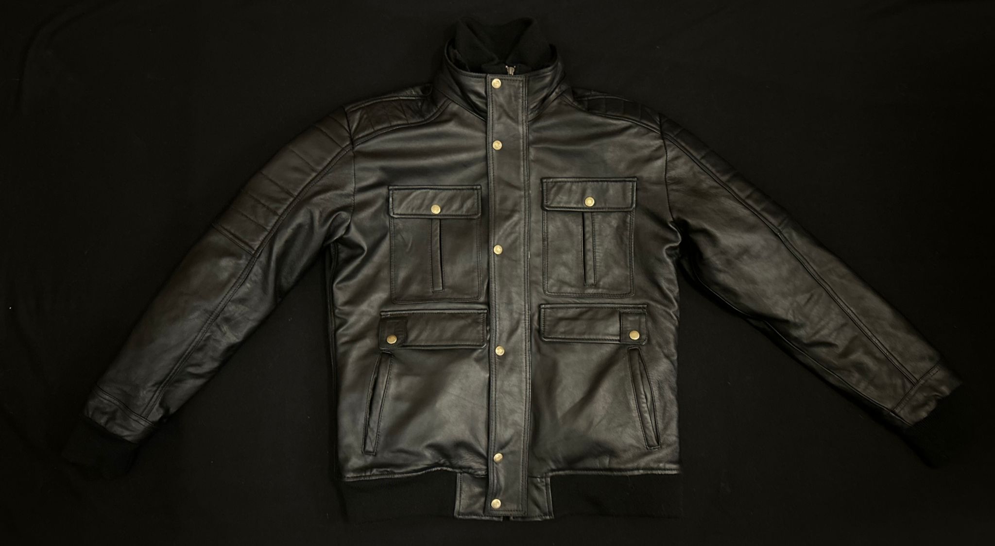 Men's Leather Jacket With Stand Collar