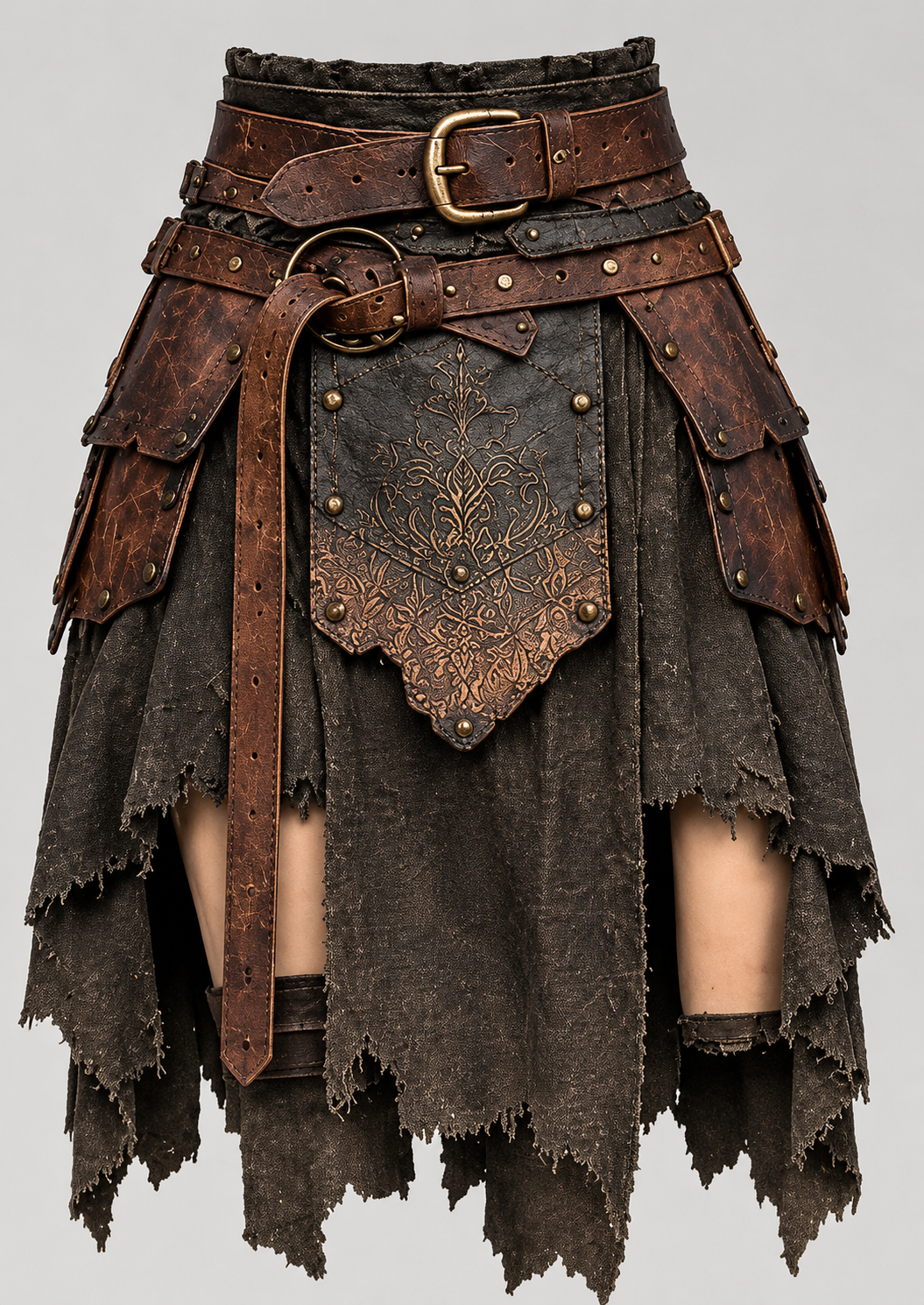 Women Huntress Leather Warrior Costume With Fur Shoulder Pad Armor Set - view 3
