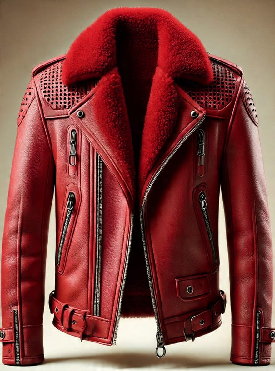 Men's Leather Jacket With Faux Fur Collar Sherpa Lining Zipper Closure - view 5