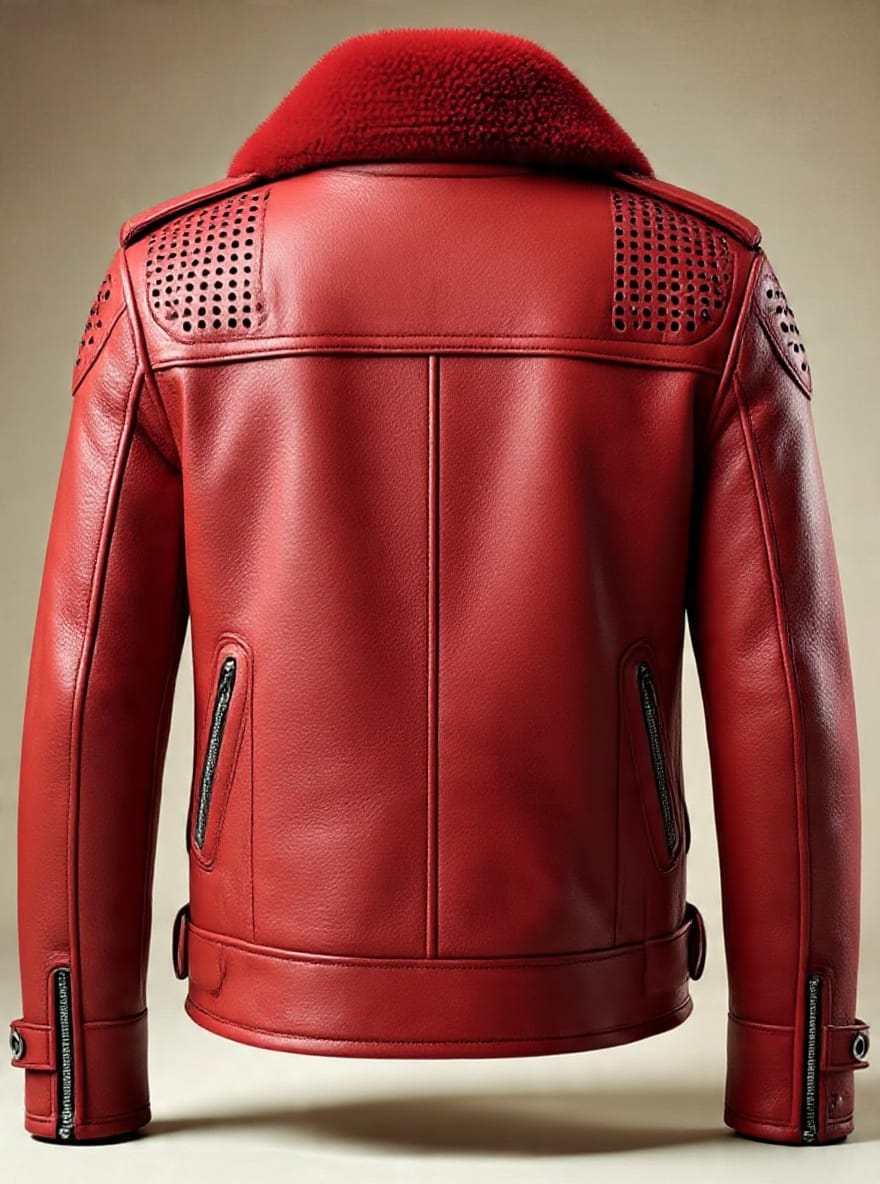 Men's Red Leather Jacket  - view 3
