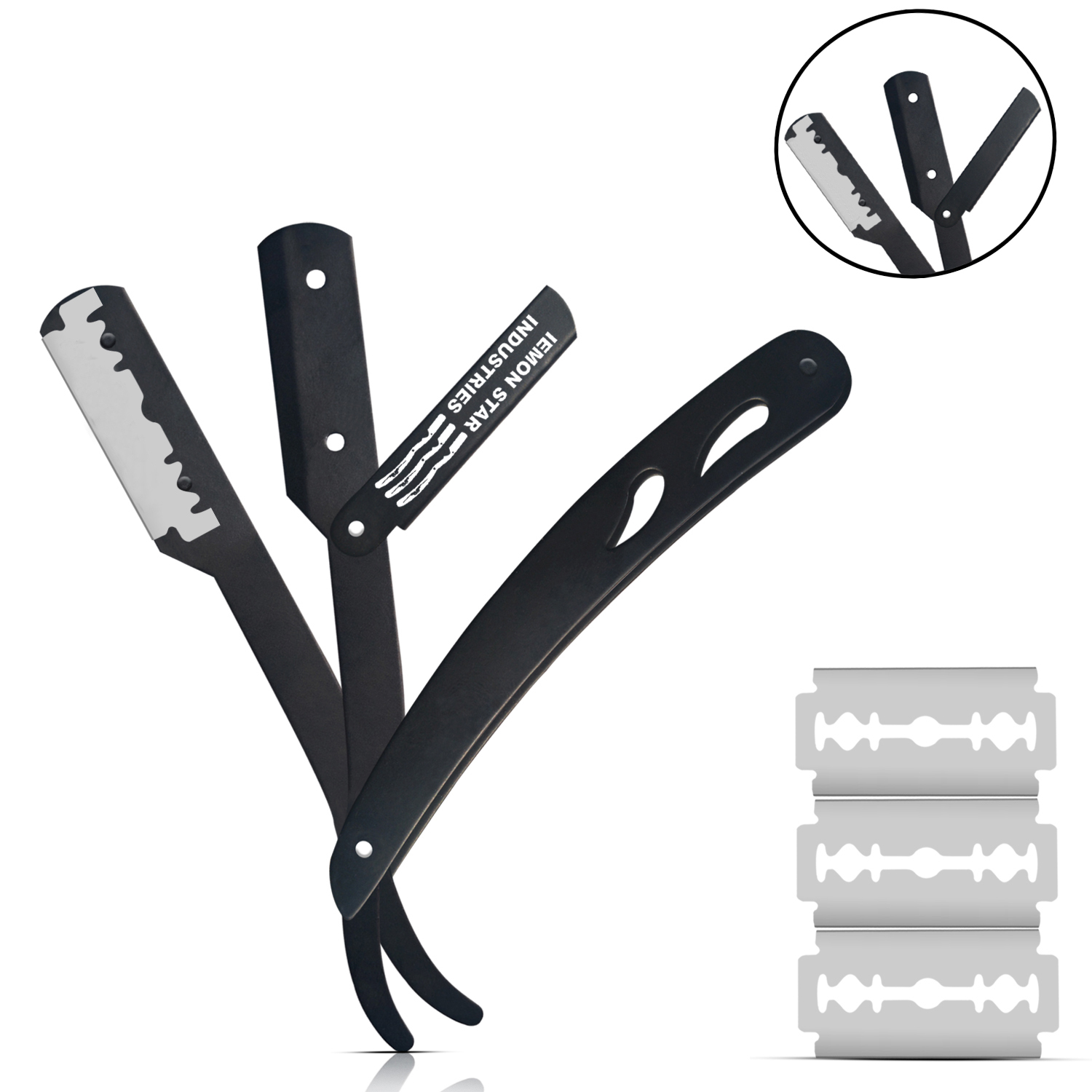 IEMON STAR INDUSTRIES Straight Razor with 10 Duble Edge 7o'clock Blades - Barber  Slide-out Razor. - view 3