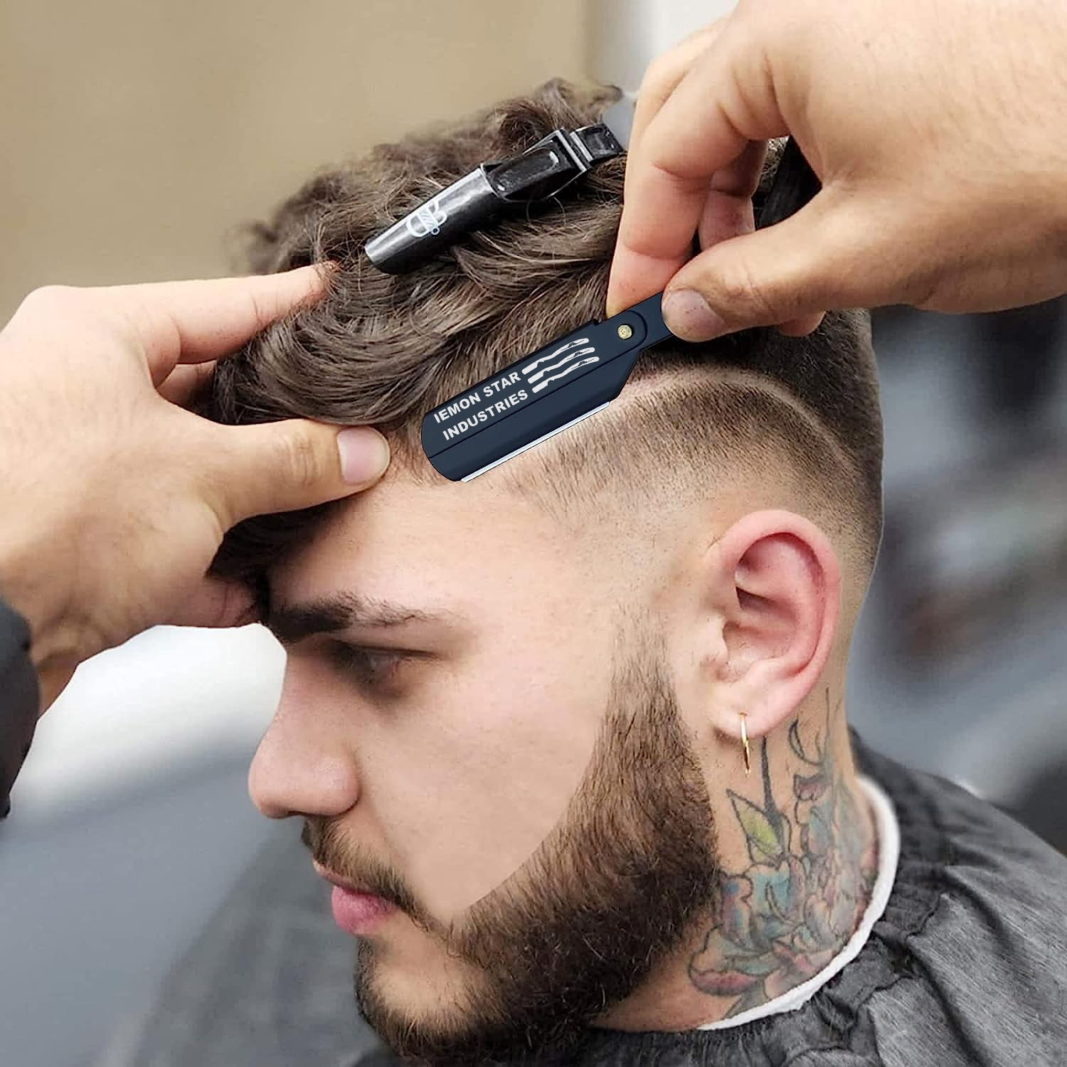 IEMON STAR INDUSTRIES Straight Razor with 10 Duble Edge 7o'clock Blades - Barber  Slide-out Razor. - view 7