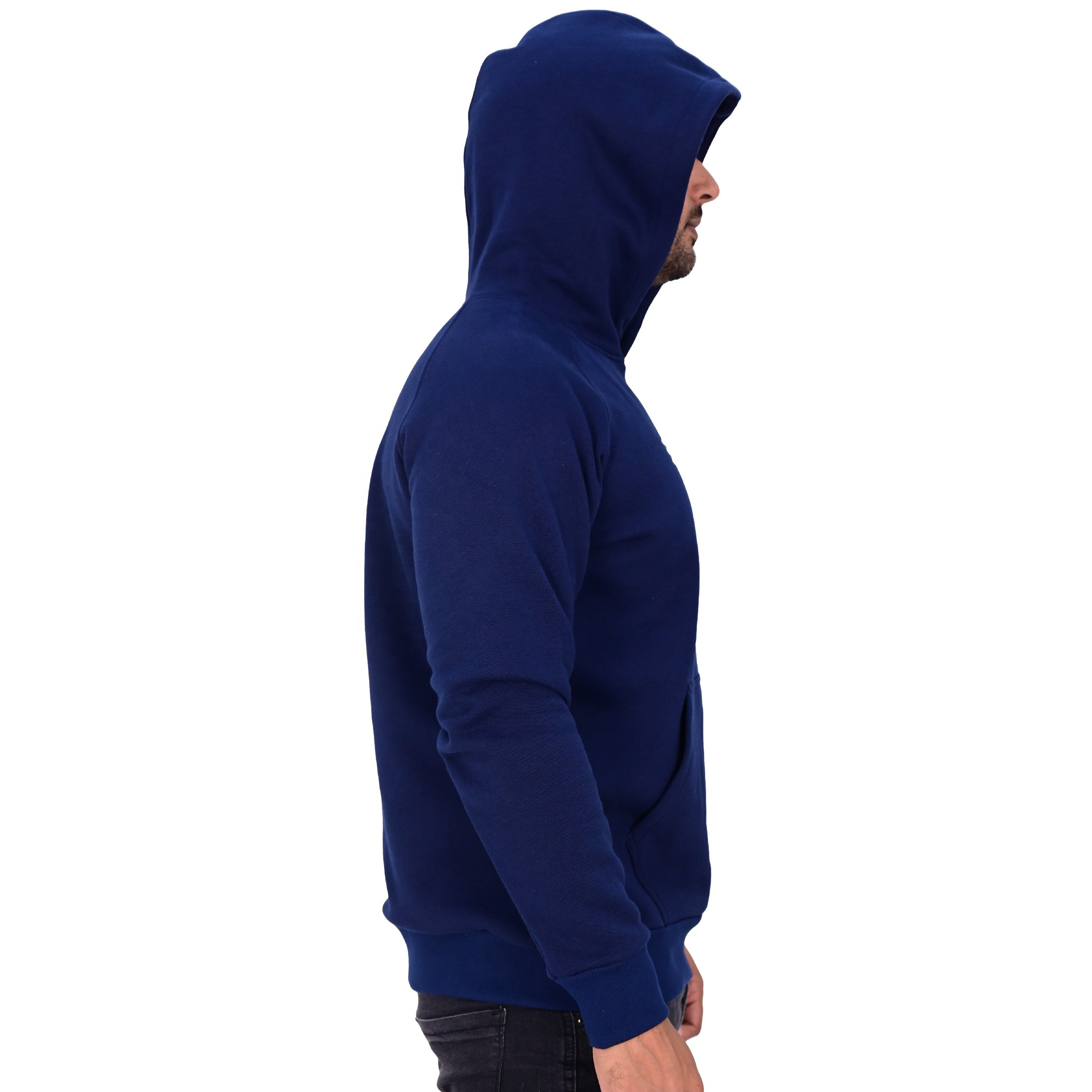 New Custom Design Logo Mens navy Fashion Long Sleeve Blank Pullover Cotton Hoodie Quantity Print OEM - view 2