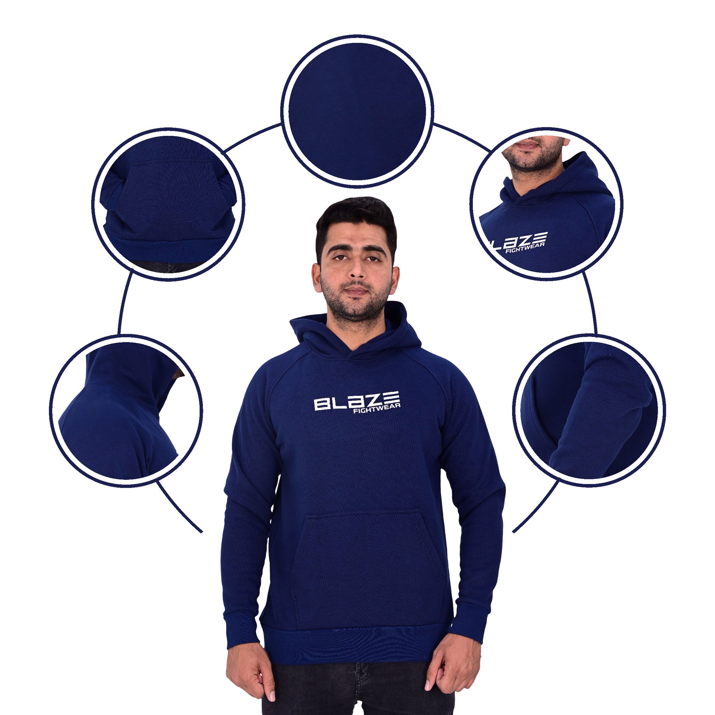 New Custom Design Logo Mens navy Fashion Long Sleeve Blank Pullover Cotton Hoodie Quantity Print OEM - view 7