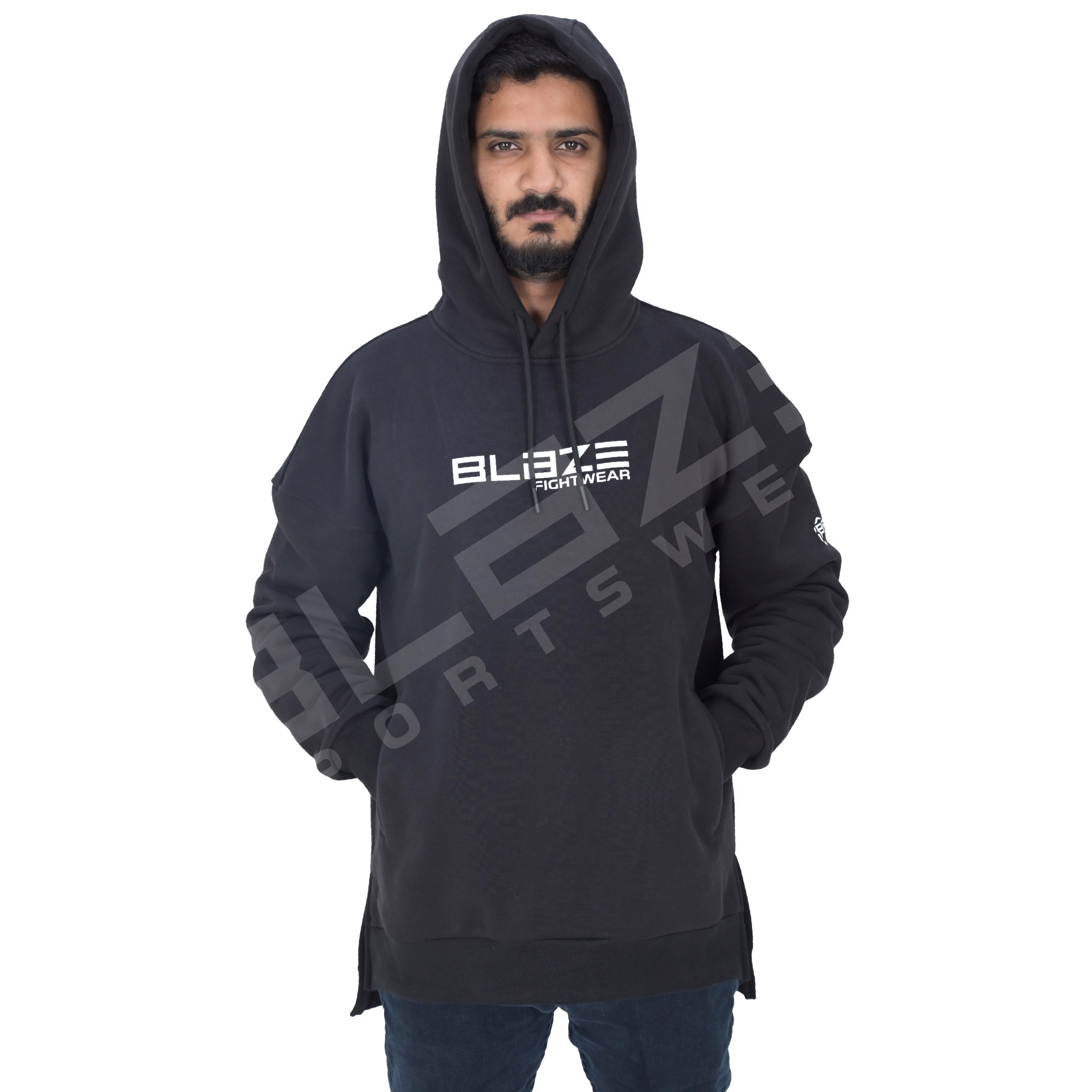 Custom Over-Size Hoodie with Side Slit Fashion Long Sleeve Blank Pullover Cotton and Washed Printed - view 4
