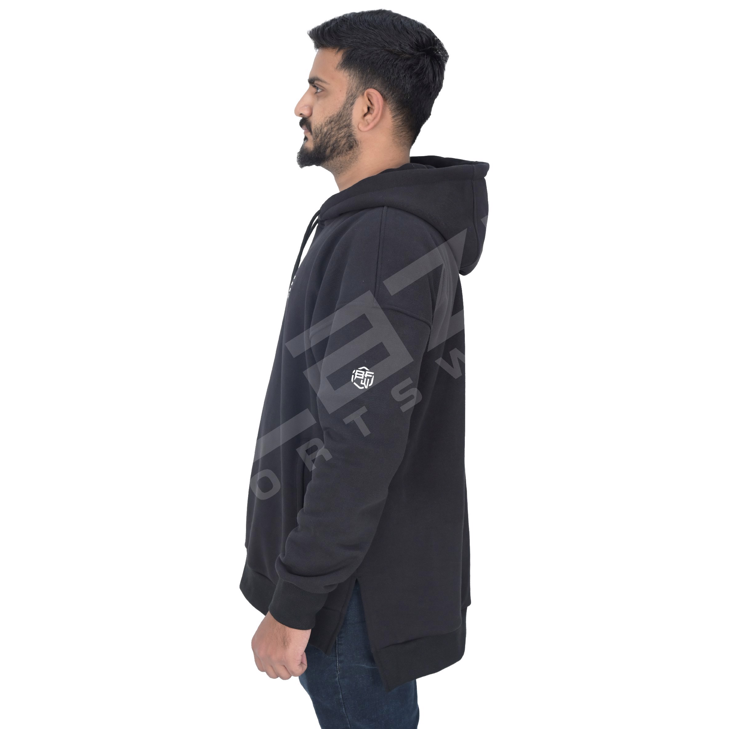 Custom Over-Size Hoodie with Side Slit Fashion Long Sleeve Blank Pullover Cotton and Washed Printed - view 5