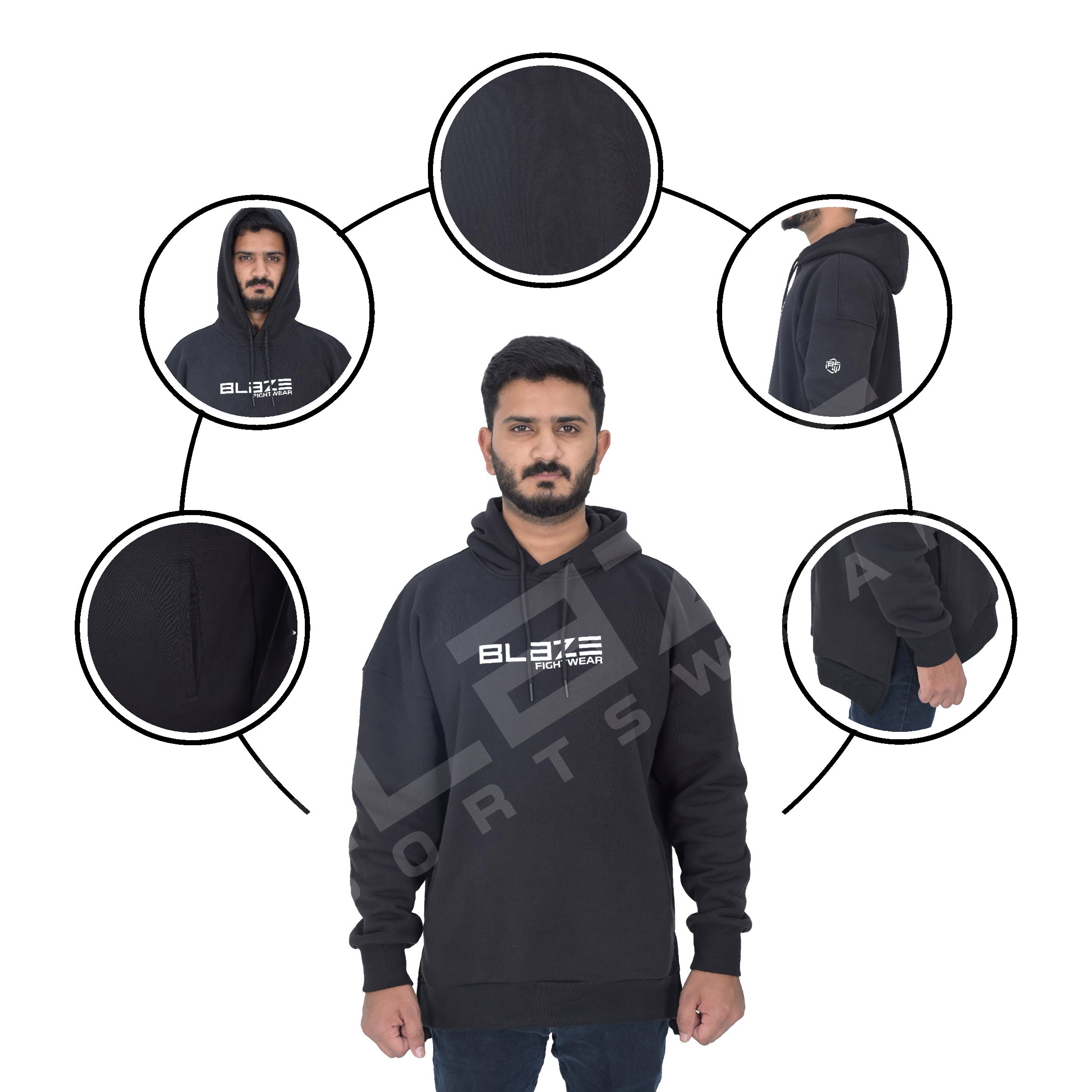 Custom Over-Size Hoodie with Side Slit Fashion Long Sleeve Blank Pullover Cotton and Washed Printed - view 6