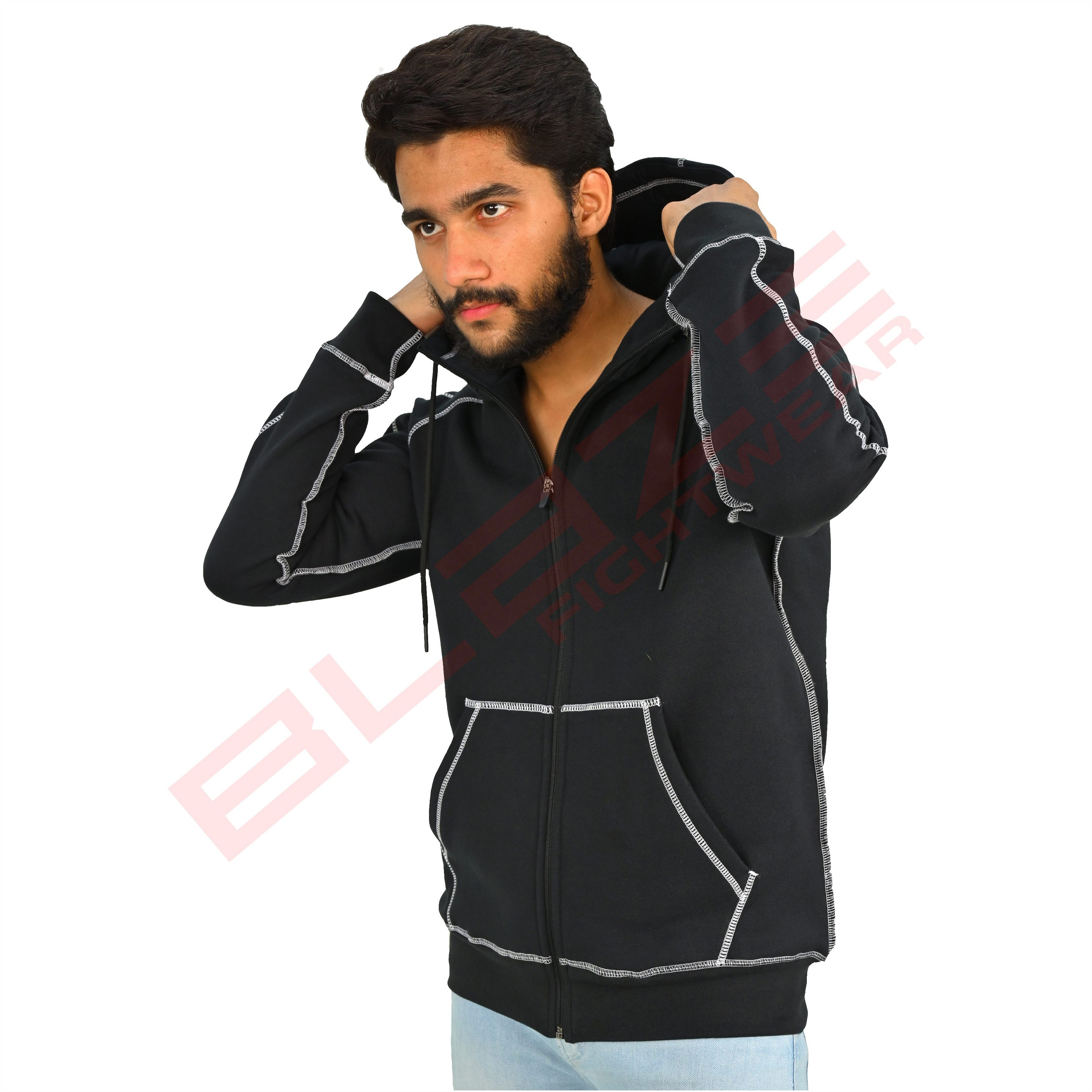 New Custom Design Logo Mens Black Fashion Long Sleeve BlankPullover Cotton Hoodie Quantity Print OEM - view 2