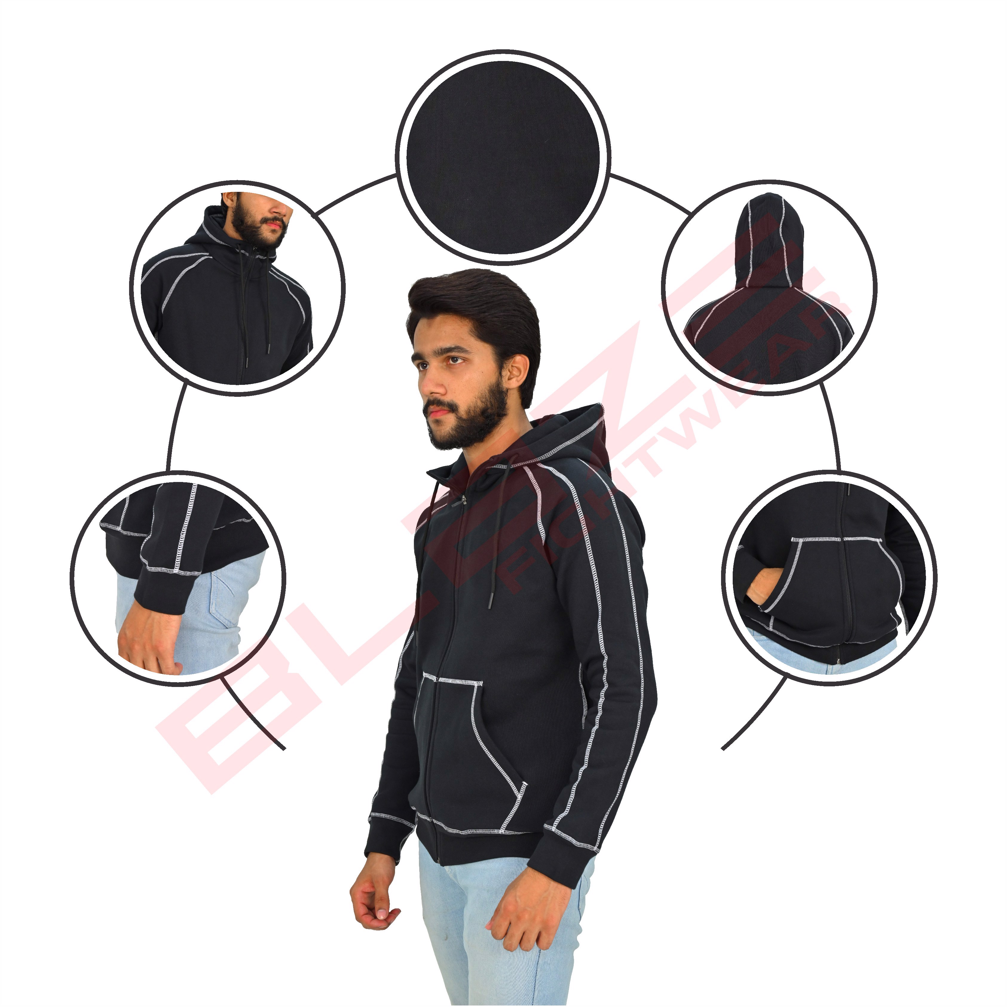 New Custom Design Logo Mens Black Fashion Long Sleeve BlankPullover Cotton Hoodie Quantity Print OEM - view 5