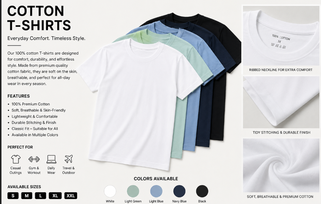 T Shirts for Summer 90%to 100% cotton - view 5