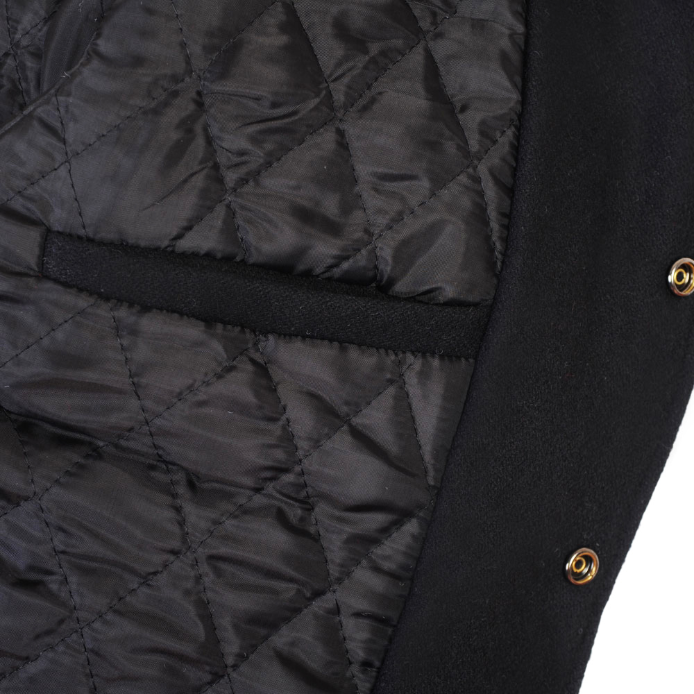 Custom black wool with leather sleeves varsity jacket - view 4