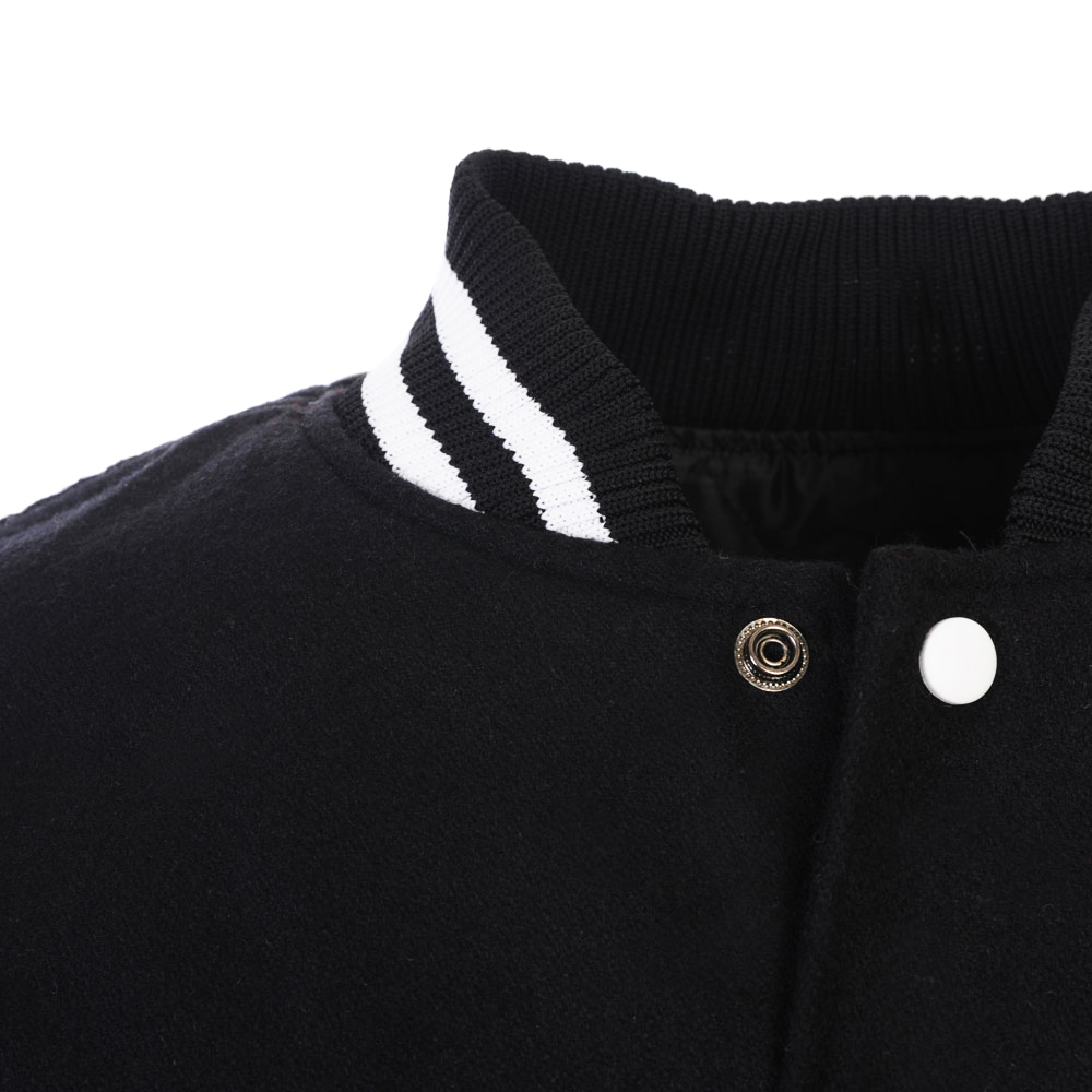 Custom black wool with leather sleeves varsity jacket - view 2