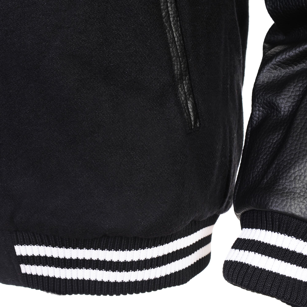 Custom black wool with leather sleeves varsity jacket - view 3