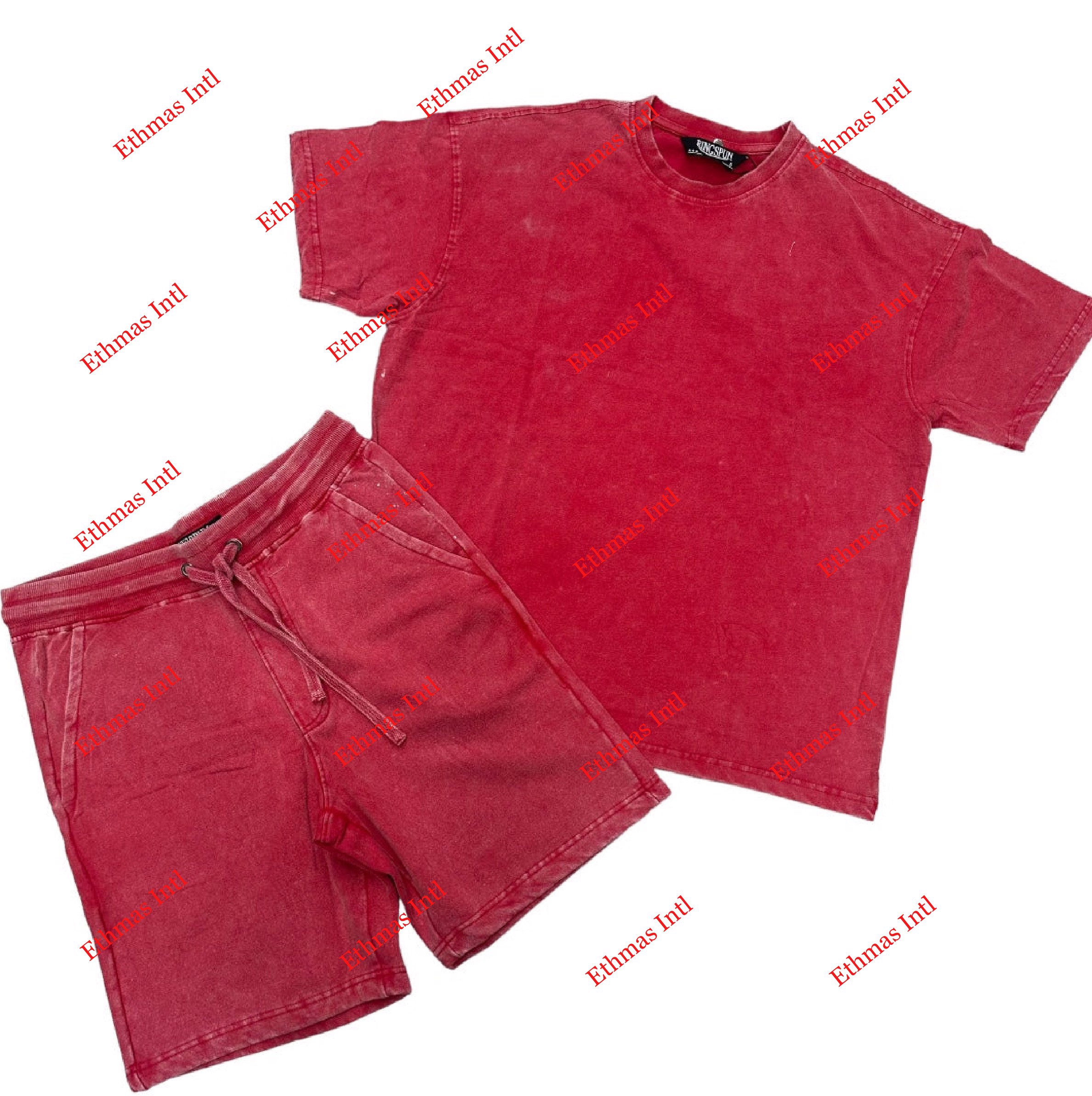 Customized Cotton French Terry Acid wash Shorts sets 