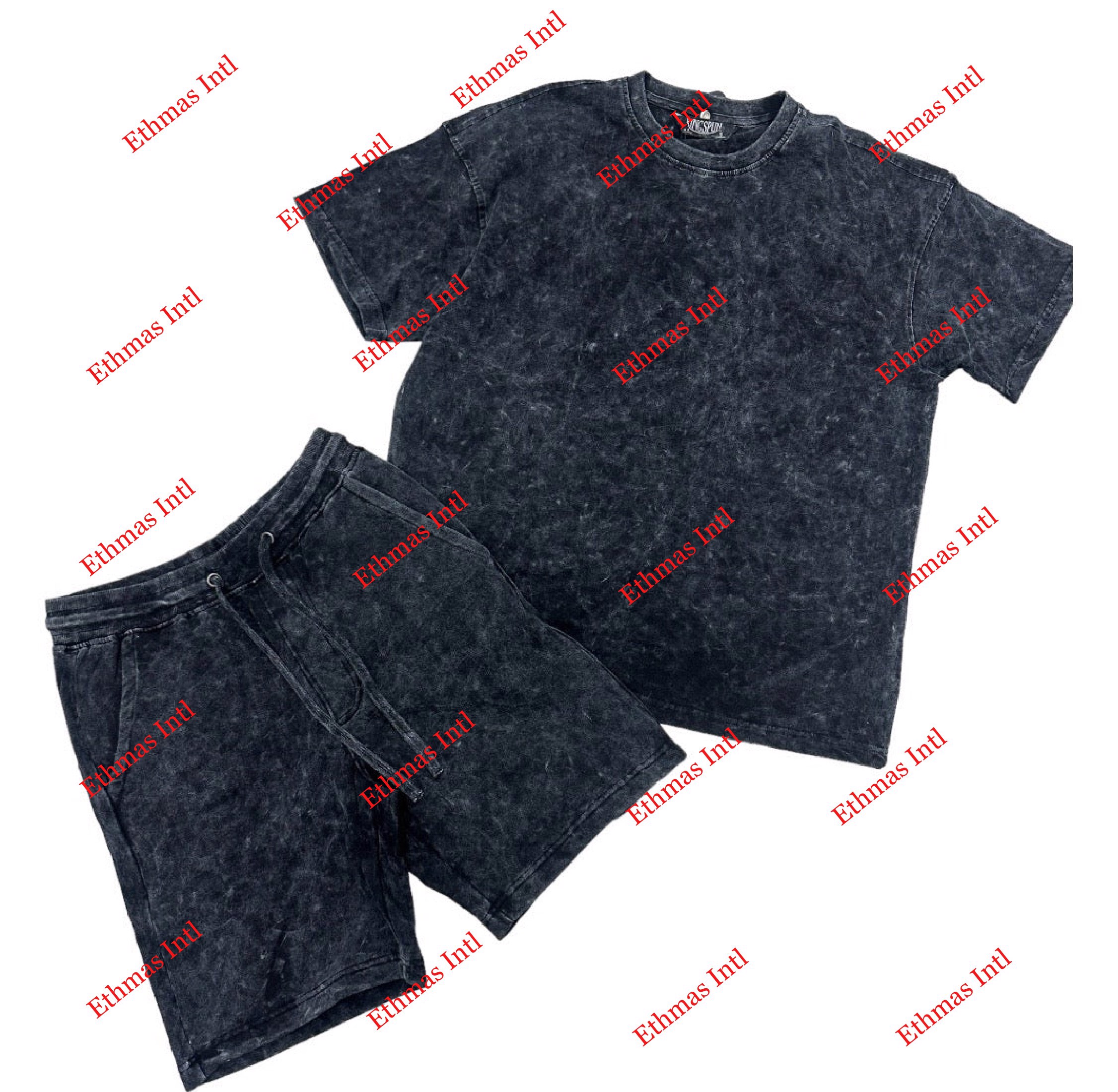 Customized Cotton French Terry Acid wash Shorts sets  - view 2