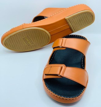 Cow Plain Leather Round Shape Customized Hand Made Brand Slippers